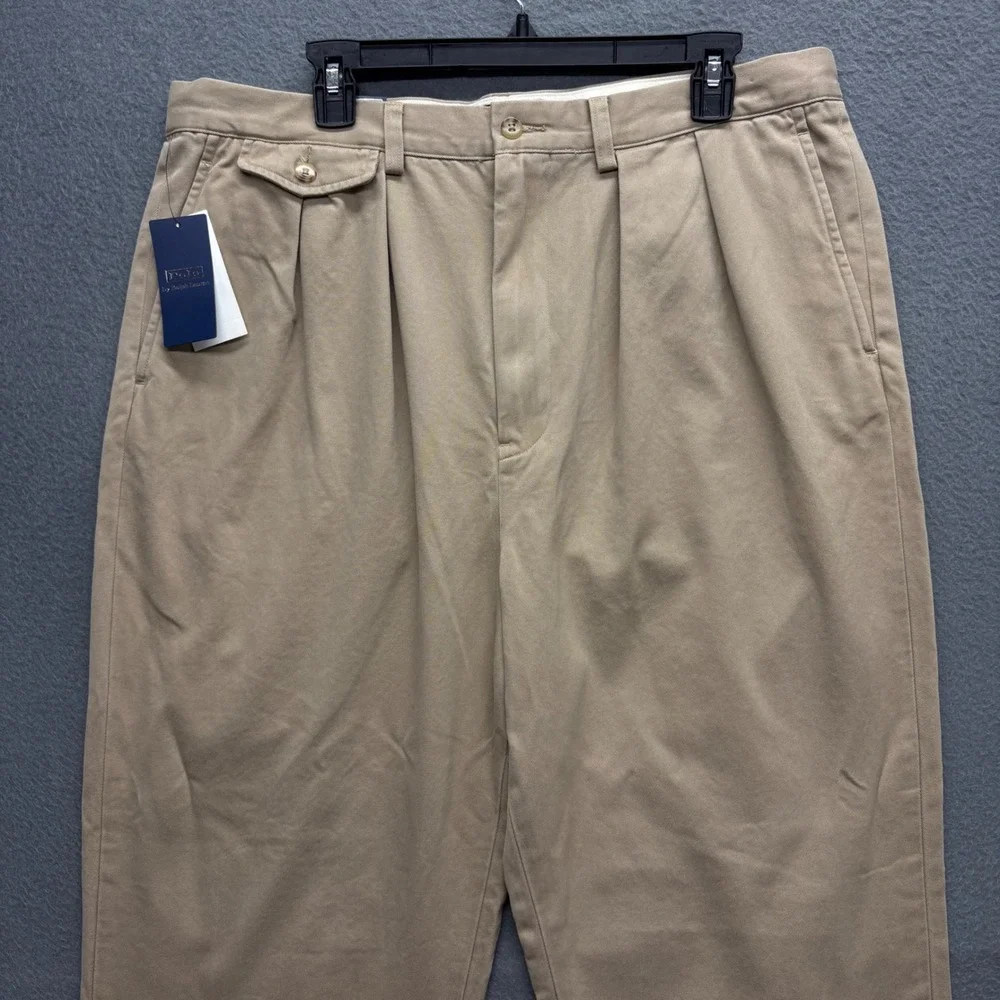 Polo Ralph Lauren Whitman Chino Khaki Pleated Relaxed Fit Mens Pants 36x32 NEW